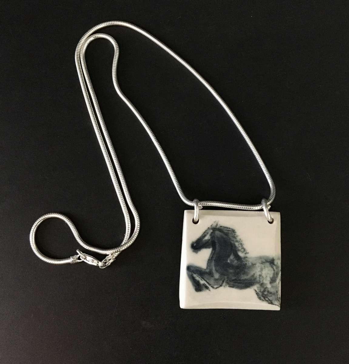 Porcelain Black Horse on sterling Chain